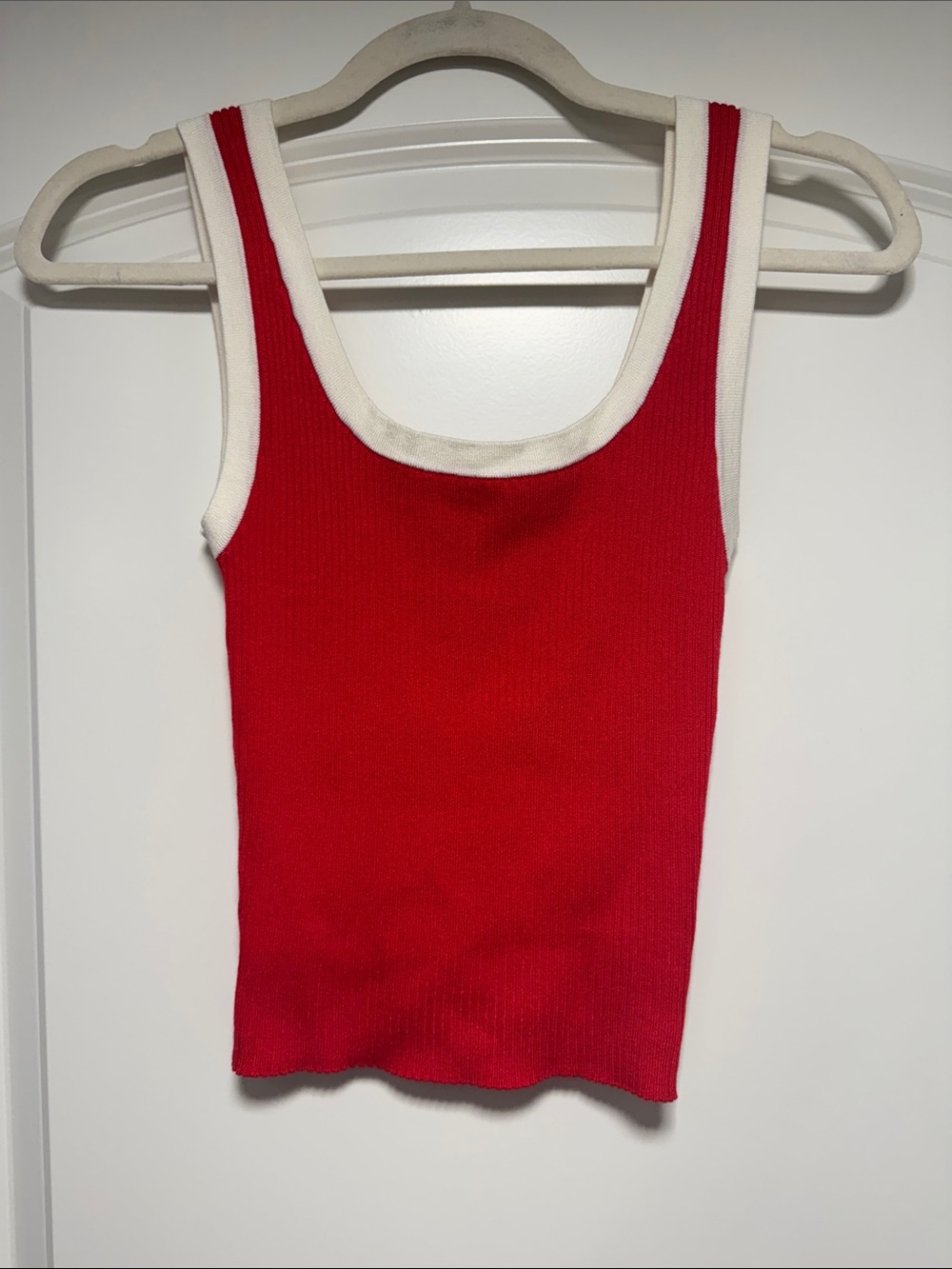 H&M Red Ribbed Tank with Cream Trim